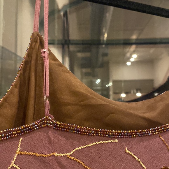 Vintage 90’s Y2K midi slip dress beaded embroidered mauve purple floral - Picture 10 of 11